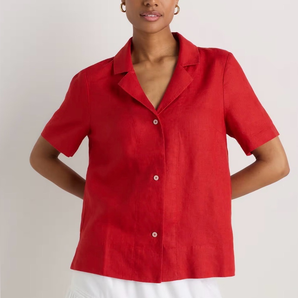 Quince Red Short-Sleeve Button-Down Shirt